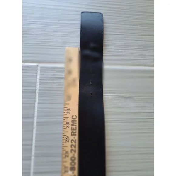 St. John Black Wide Belt With Gold Buckle Leather & Polyurethane Size 12 USA - Picture 7 of 9